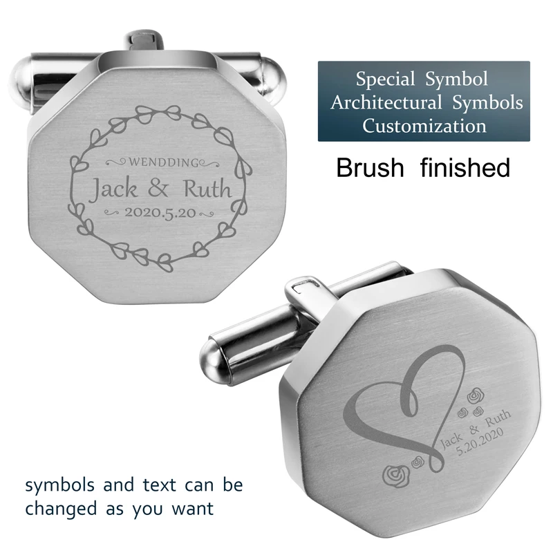 Custom Cufflinks for Men's Wedding Gifts Exquisite Octagon Engraved LOGO Cuff Links for French Shirt Best Groom's Jewelry