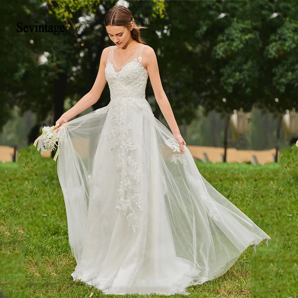 Sevintage Пляжное длинное свадебное платье robe mariage femme 2020 v образный вырез на бретелях