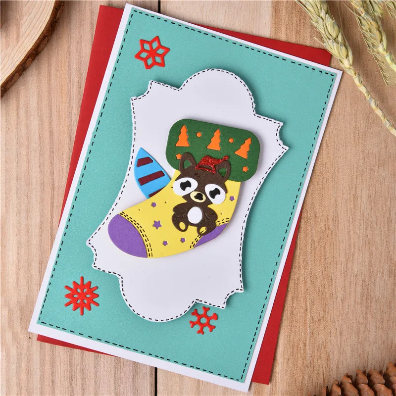 DiyArts рождественские носки с милым медведем металлические Вырубные штампы новые