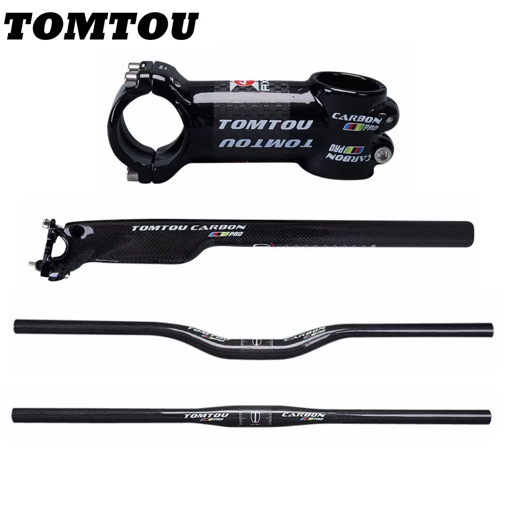 

TOMTOU PRO Bicycle Mountain Cycling Bars Sets Carbon Fiber MTB Bike Rise / Flat Handlebar + SeatPost + Stem