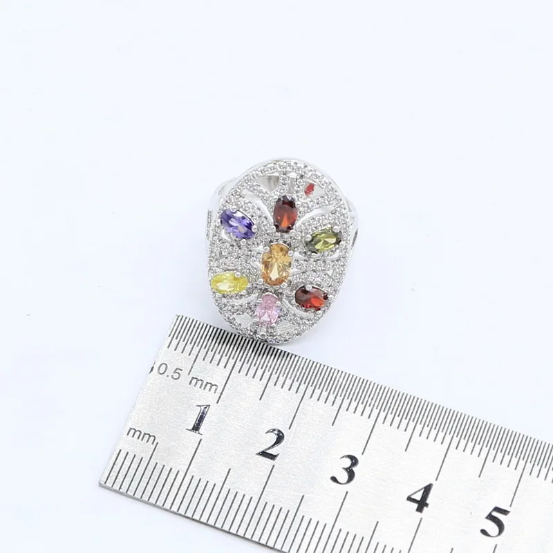 Серебряный цвет свадебные ювелирные изделия разноцветные камни кубический