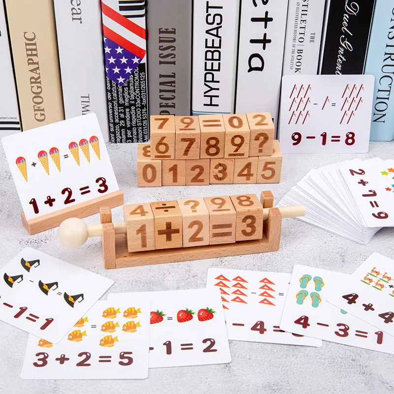 

New Montessori Toys 3D Building Blocks Spelling English Words Math Operation Game Learning Card Cognitive Number Letter Toy