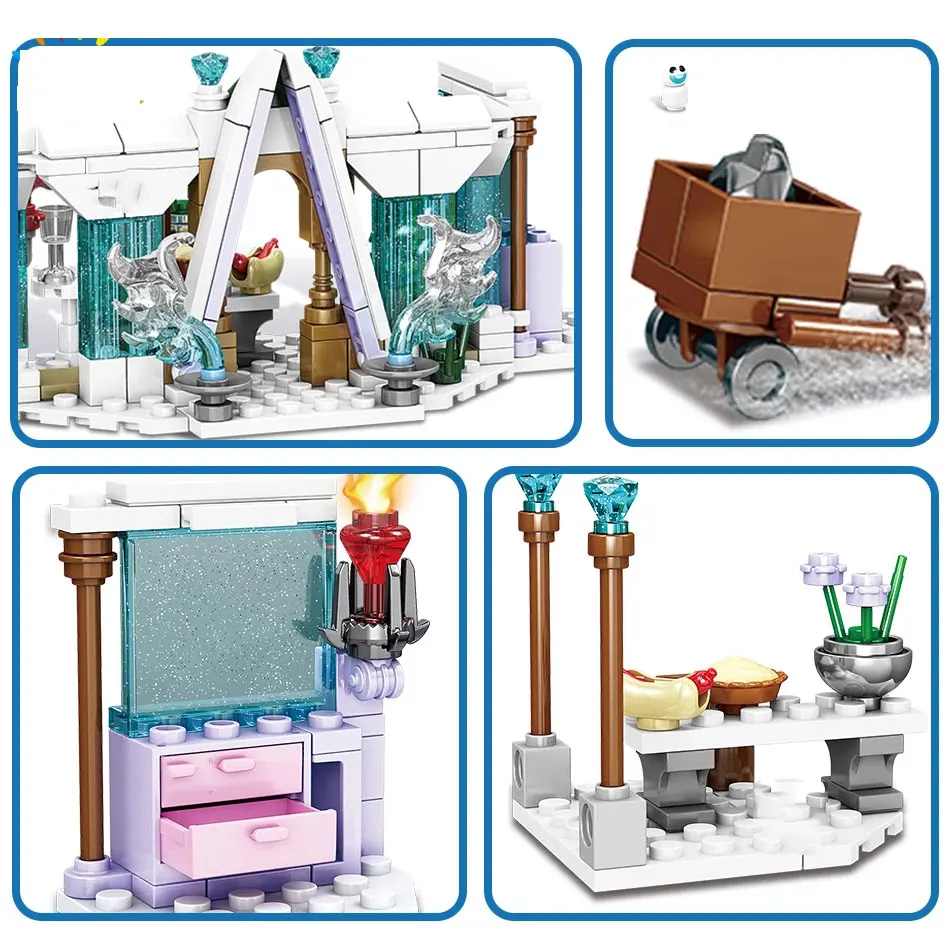 

8Pcs/Set Figures Fairy 8 in 1 Castle Princess Building Blocks Ice Snow Movie Friends Bricks Girl Educational Toys For Children