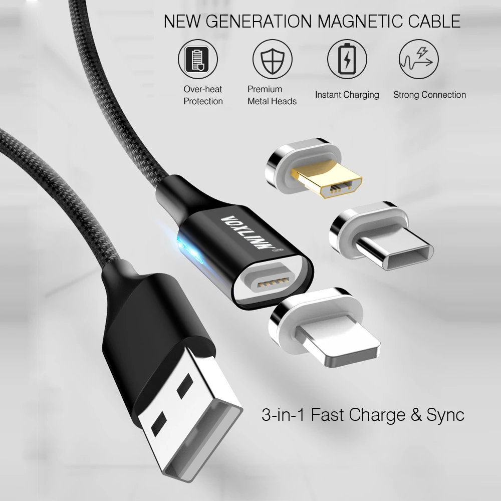 Магнитный кабель VOXLINK, Micro usb type C, адаптер для быстрой зарядки телефона, Micro usb type-C, магнитное зарядное устройство, usb шнур для iphone, samsung