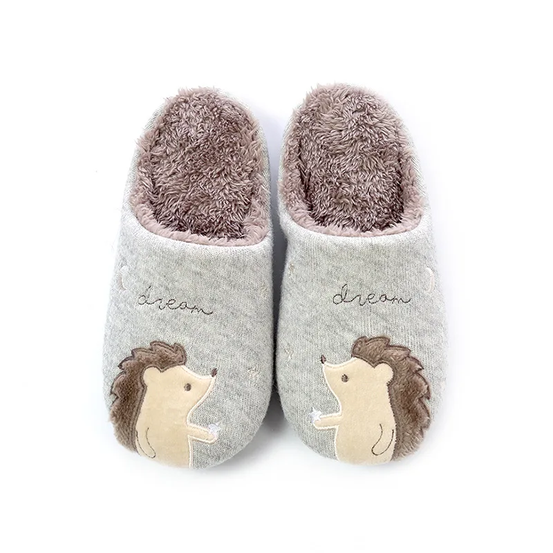 385w Hedgehog gray Домашние теплые женские тапочки; милые домашние тапочки с мехом лисы и единорога; Сезон Зима; домашние тапочки из хлопка с эффектом памяти на нескользящей подошве для девочек и женщин - Цвет: 385w Hedgehog gray
