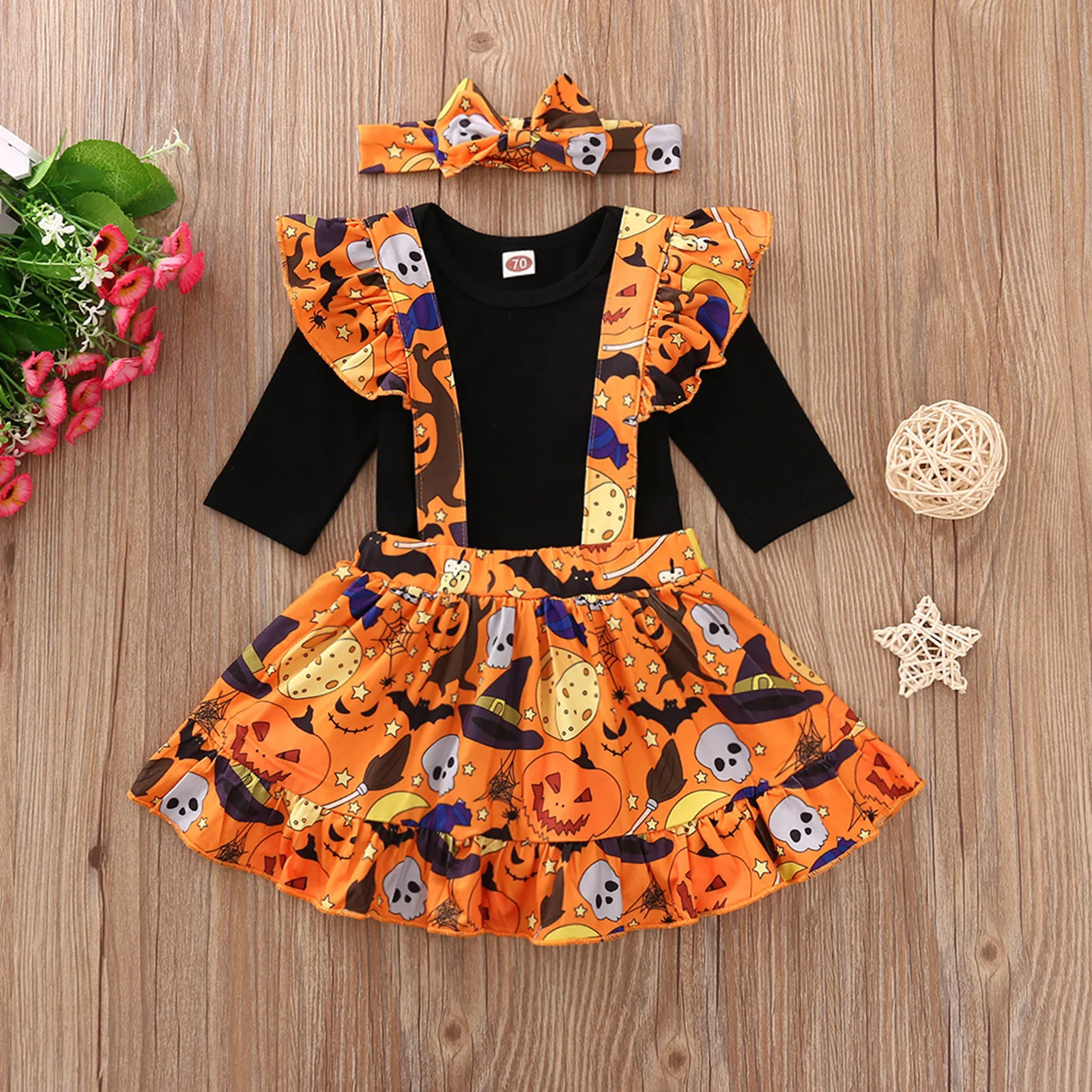 

Cartoon Festival Costumes For Baby Girls Clothes Set Long Sleeve Bodysuit Suspender Bow Skirt Toddler Outfits Sets Baby Costume
