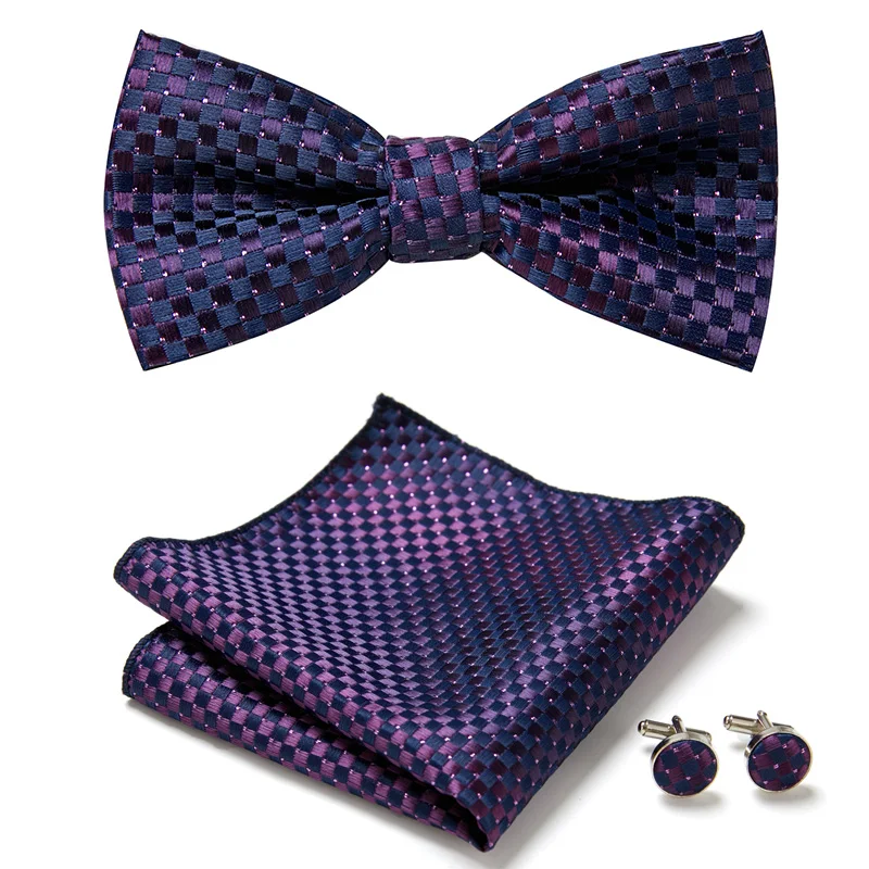 

Many Color Top grade Newest design Luxury Bow Tie Handkerchief Pocket Squares Cufflink Set Brown Performance