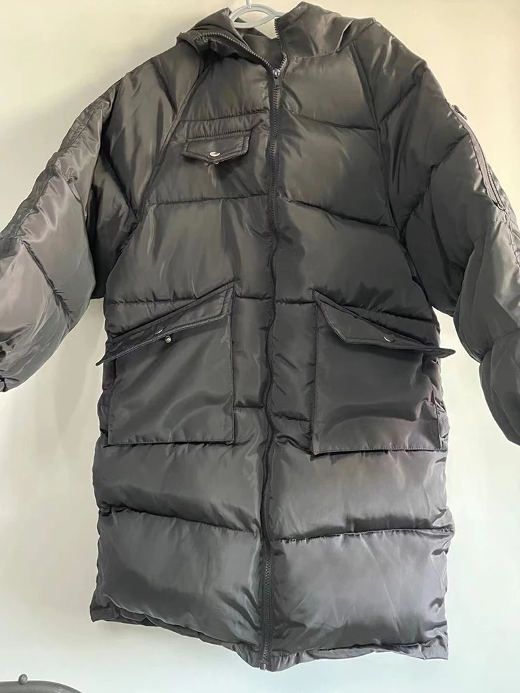 Winter Warm Cotton Jacket White 2022 New Women Thick Down Padded Jacket Korean Loose Mid-length Hooded Black Plus Size Overcoat