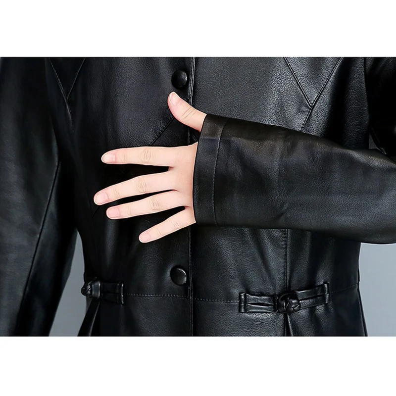 

female jacket Autumn new winter woman medium jackets plus size leather long windbreaker