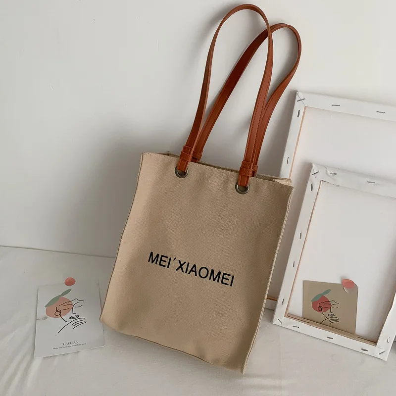 

Vintage Casual Tote Bag Women Collage Student Canvas Handbag Letter Print Zipper Shoulder Bag For Women Ladies Hand Bags Bolso