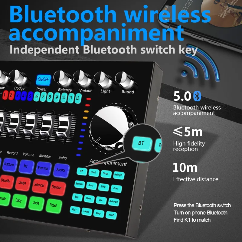 Профессиональная звуковая карта K1 оборудование для диджея Bluetooth светодиодный