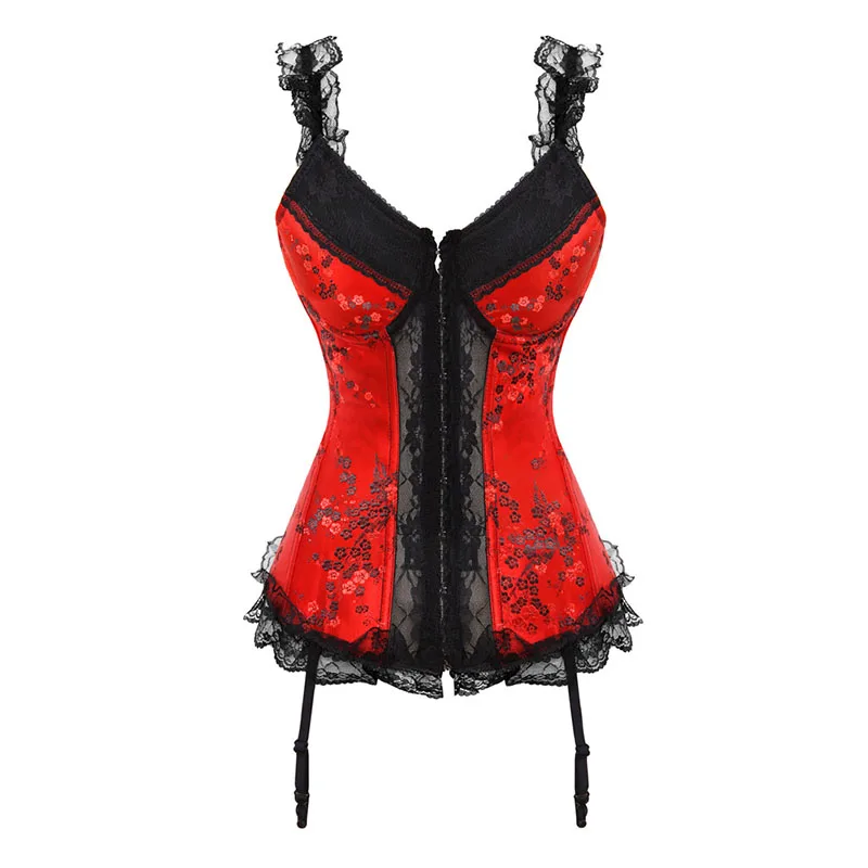 

WYS.JL Overbust Corset Sexy Lace Plus Size Erotic Zip Floral Women Bustier Corset Lingerie Tops Red Gothic Corset