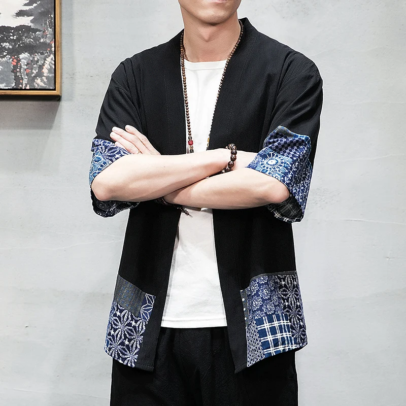 Рубашка мужская повседневная льняная с открытой строчкой винтажная уличная