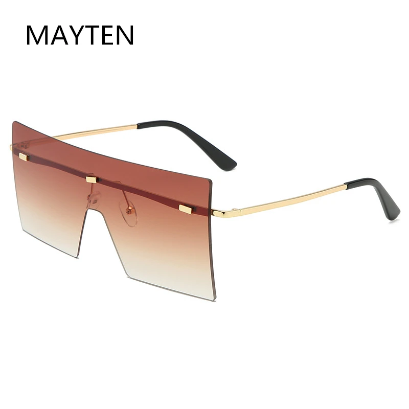 

Большие Квадратные Солнцезащитные очки без оправы для женщин, новые большие мужские серебристые зеркальные очки, модные брендовые дизайне...