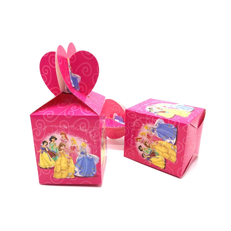 CandyBoxes-6Pcs Шесть принцесс Белль Аврора ребенок девочка прекрасный день рождения пакет события вечерние Рапунцель чашки пластины маска ребенок душ одноразовые наборы посуды - Цвет: CandyBoxes-6Pcs