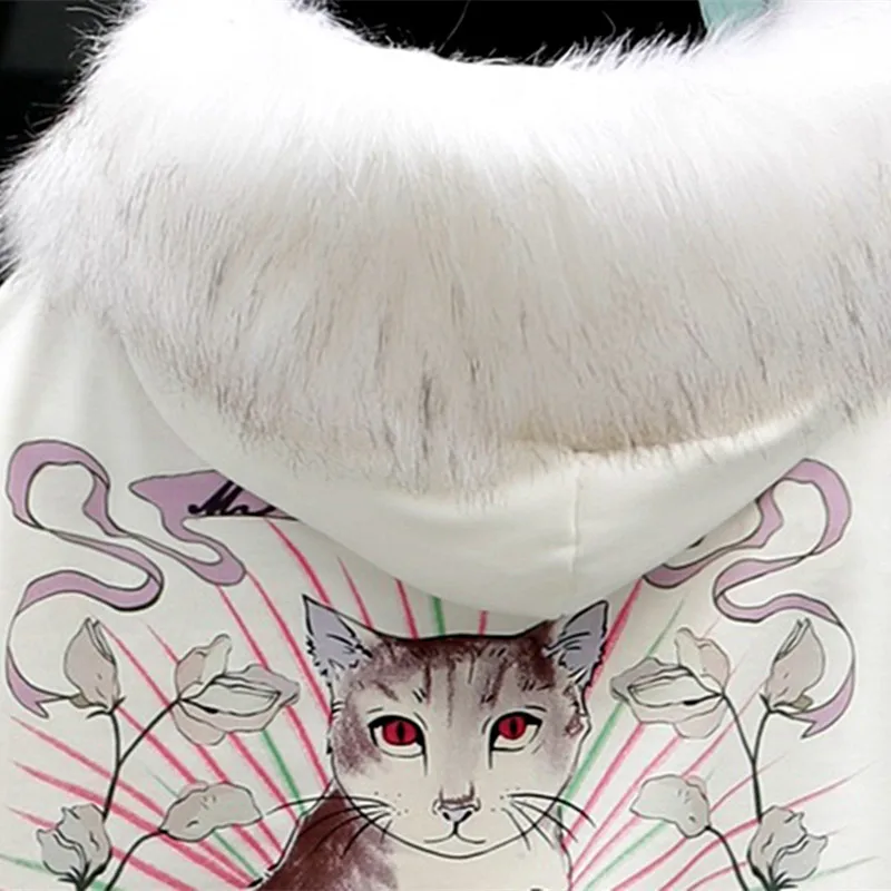 

2021 New Cartoon Beaded Graffiti Age Reduction Plus Velvet Hooded Sweatshirt Women's Fall/winter Loose Big Coat Size Fashion