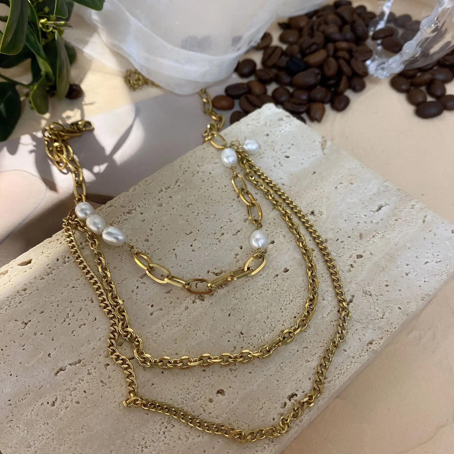 

European and American multi-layer titanium steel necklace popular in 2021