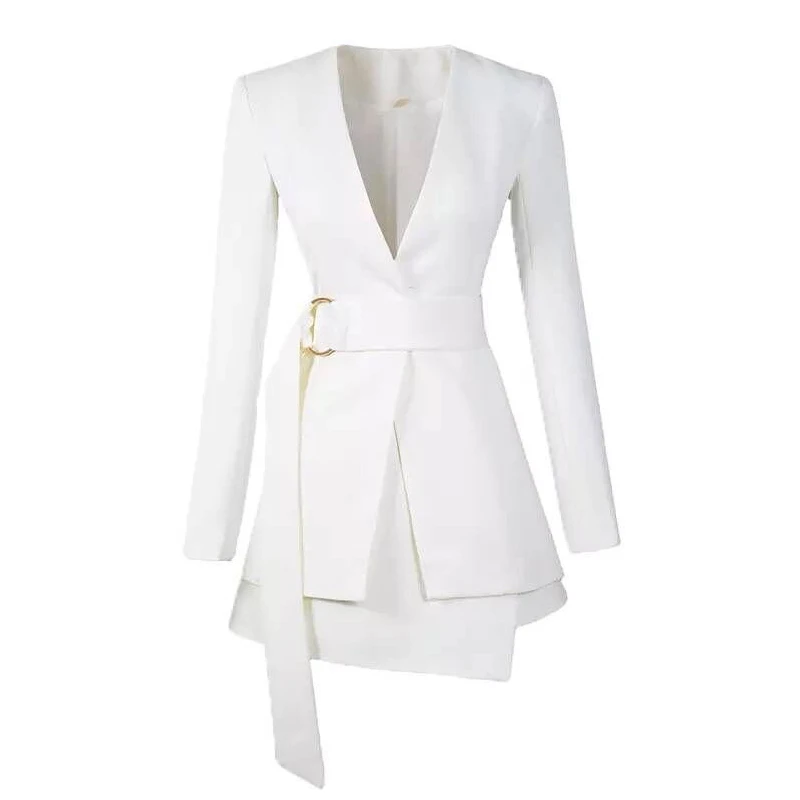 

Women's clothing 2021 spring new style suit design mid-length V-neck waist coat fashion trend short skirt two-piece suit