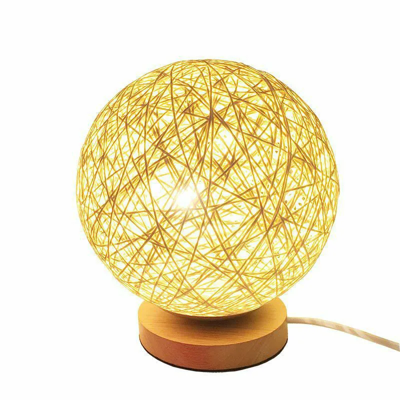 Деревянная настольная лампа тканый ротанговый шар Красочный Usb Tafellamp для подарка