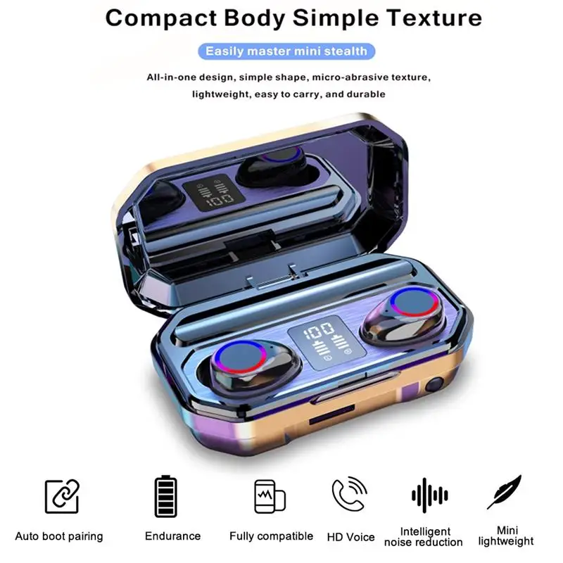

1 Pair Bluetooth 5.0 Wireless Earbuds In-ear Earphones with Digital Display Charging Case TWS Stereo Earphones