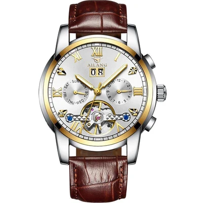 AILANG часы мужские люксовый бренд из нержавеющей стали Tourbillon несколько функций водонепроницаемые механические мужские часы - Цвет: Leather 03