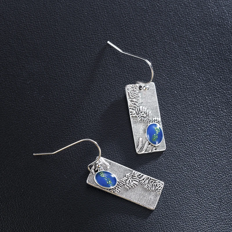 

Vintage Geometry Blue Opal Indian Earrings Boho Tribal Drop Earrings Jewelry For Women Pendientes Z5E778
