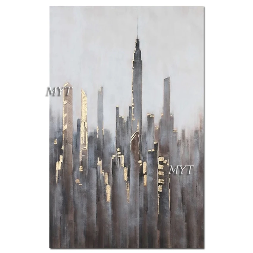 

100% Hand-painted Textured Abstract City Building Scene Oil Painting Wall Hangings Picture Canvas Artwork Panel Set For Decor