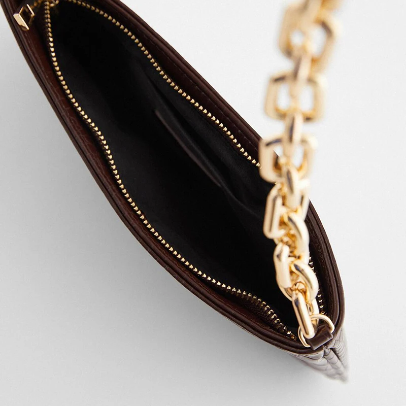 

Vintage Thick Chain Crocodile Pattern Baguette Bag 2021 Women's Bag Leather Female Shoulder Bags Ladies Versatile Handbags Bolso