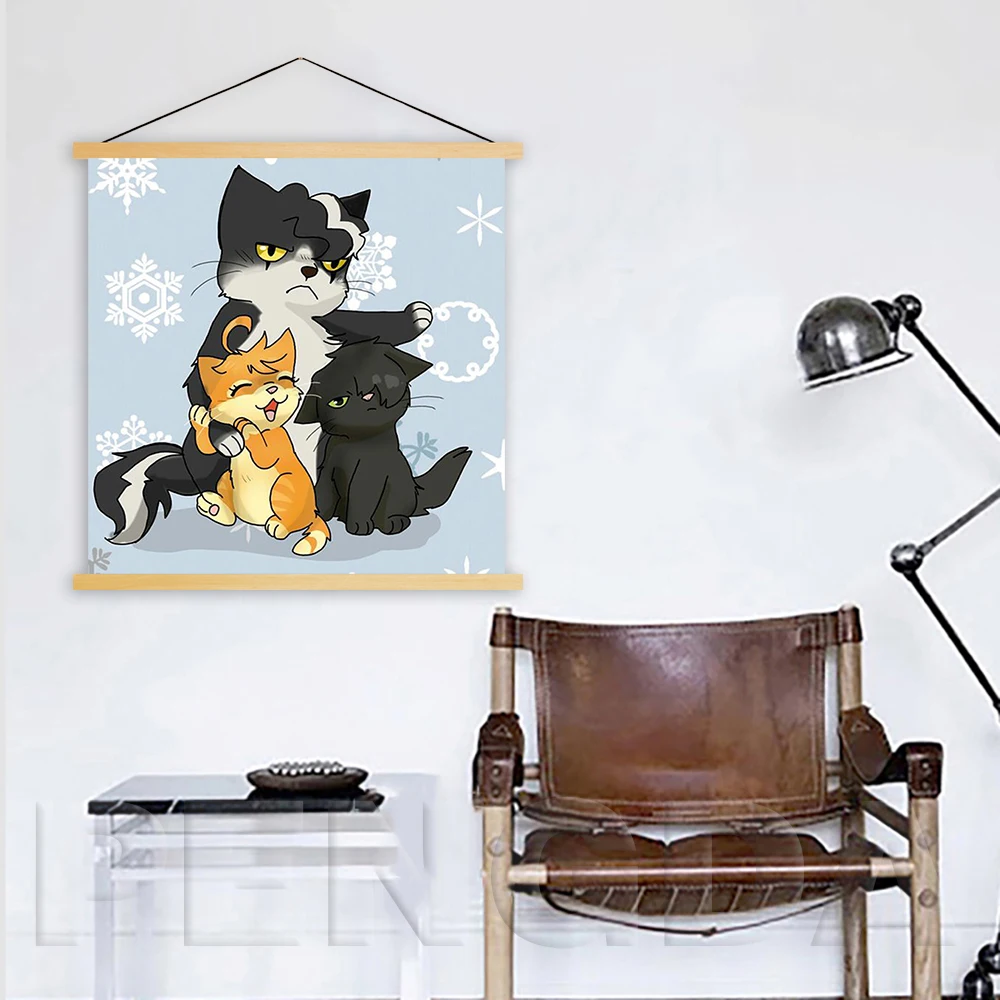 Настенная картина в скандинавском стиле рисунок на холсте с мультяшным котом