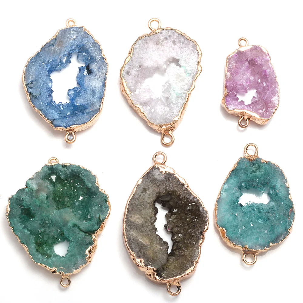 

Natrliche Druzy Achate Anhanger Anschlusse Unregelmabigen Gold Uberzogene Doppel Loch Anschlusse fur DIY Schmuck Machen