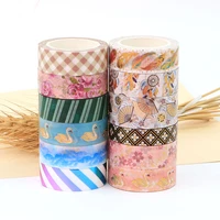 1pc foil golden feather fan blue lake swan cherry blossom decorative washi tape scrapbooking masking tape school office supply