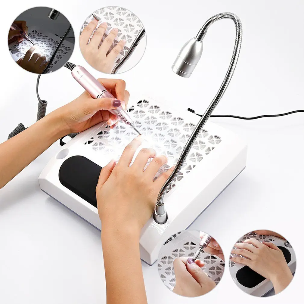 

80w 4 In 1 Strong Power Nail Dust Collector Uv Gel Polisher Nail Drills Lighting Lamp Hand Pad Vacuum Cleaner