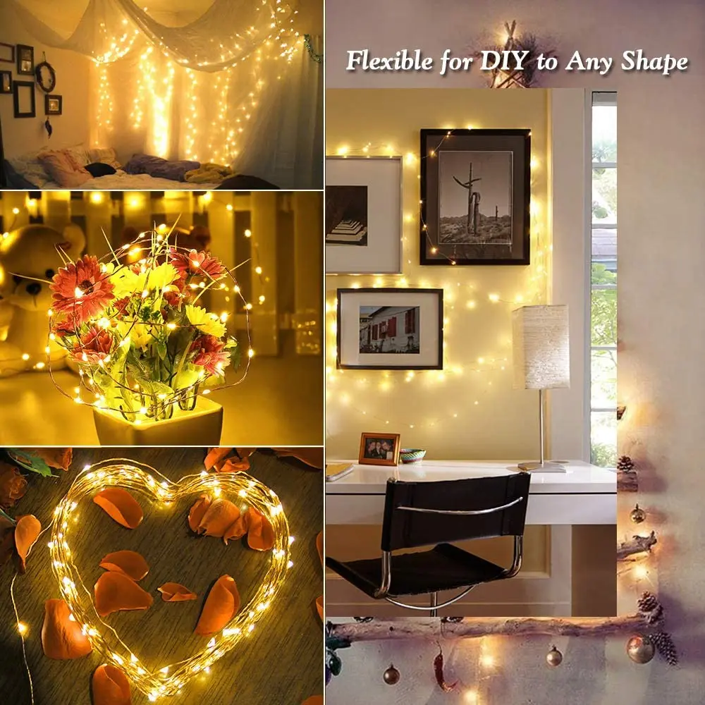 

2pack 12 22m Fairy Copper Wire LED String Lights USB Christmas Tree Indoor Outdoor Waterproof Bedroom Xmas New Year Decorations
