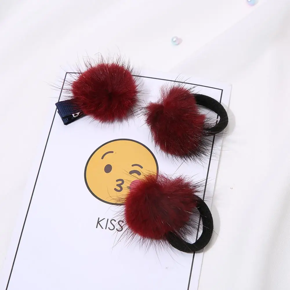 3PCS H M MISM/модные резинки с помпоном для маленьких девочек; эластичные резинки для волос; розовые резинки для волос; милые детские резиновые ободки; аксессуары для волос - Цвет: 3PCS H