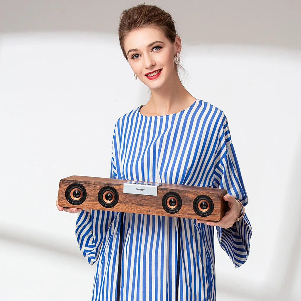 N20D деревянный TWS Bluetooth Саундбар Ретро Роскошный беспроводной динамик 20 Вт Мощный 4 рога бас Hi-Fi стерео звук бар