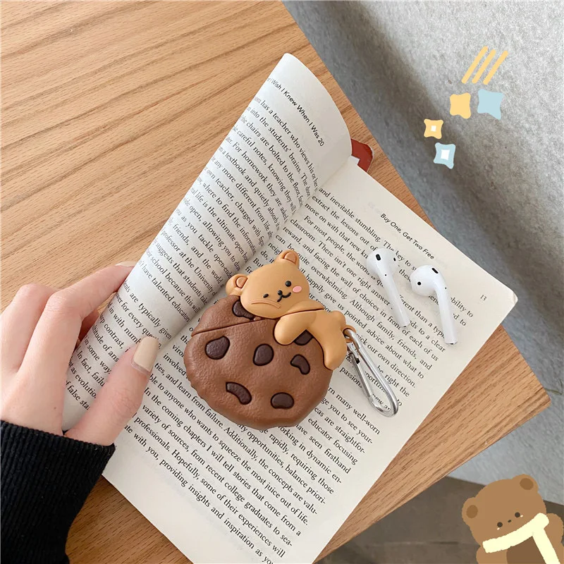 Для AirPod 2 Чехол 3D мультфильм cookiers медведь Мягкий силикон Беспроводной наушники
