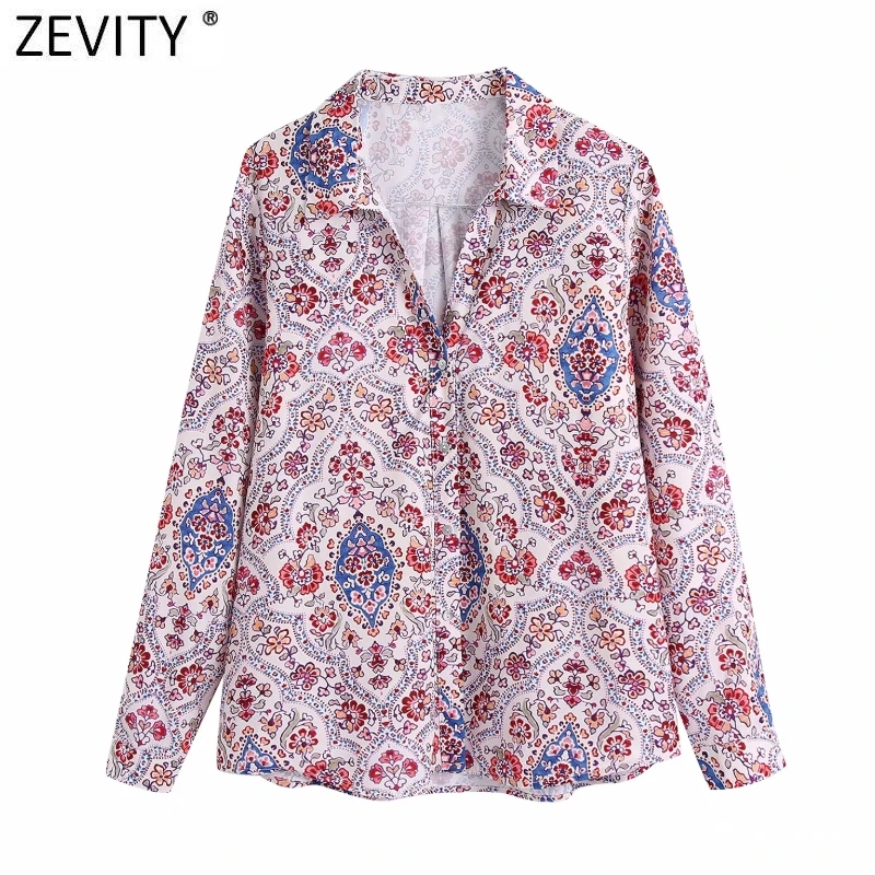 

Zevity Women Vintage Totem Floral Print Breasted Smock Blouse Office Ladies Long Sleeve Casual Shirts Chic Chemise Tops LS9611