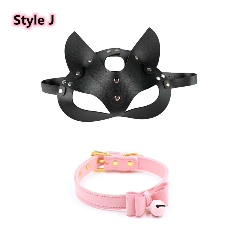 

Cat Ears Women Cosplay Sexy Black Leather Rivet Upper Half Face Eyes Mask with Neck Collar for Fetish Masquerade Ball Carnival