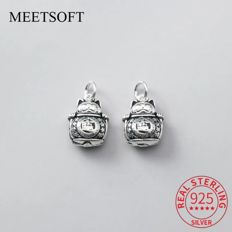

MEETSOFT, винтажные подвески из стерлингового серебра 925 пробы в виде кота, полые шармы для женщин, ожерелье, Изящные Ювелирные изделия «сделай сам» для предотвращения аллергии