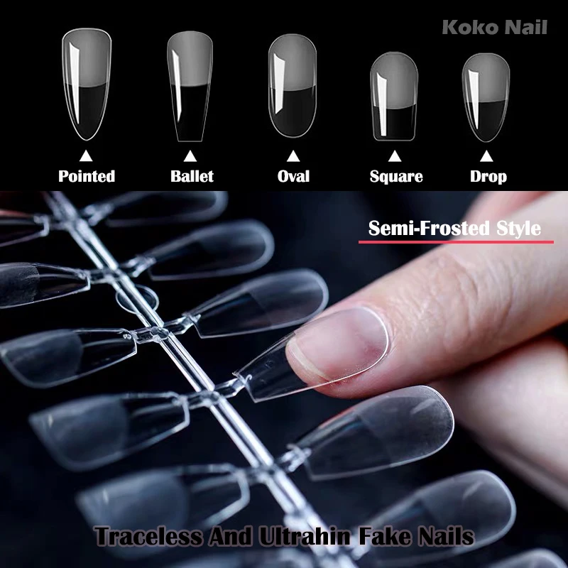 

Semi-Frosted Fake Nails Full Cover Ballet False Nail Press on Pointed Nails Traceless and Ultrathin Coffin Tips 240pcs