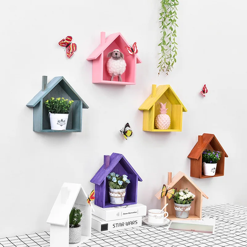 Красочная деревянная полка для хранения вещей в форме дома настольная стойка