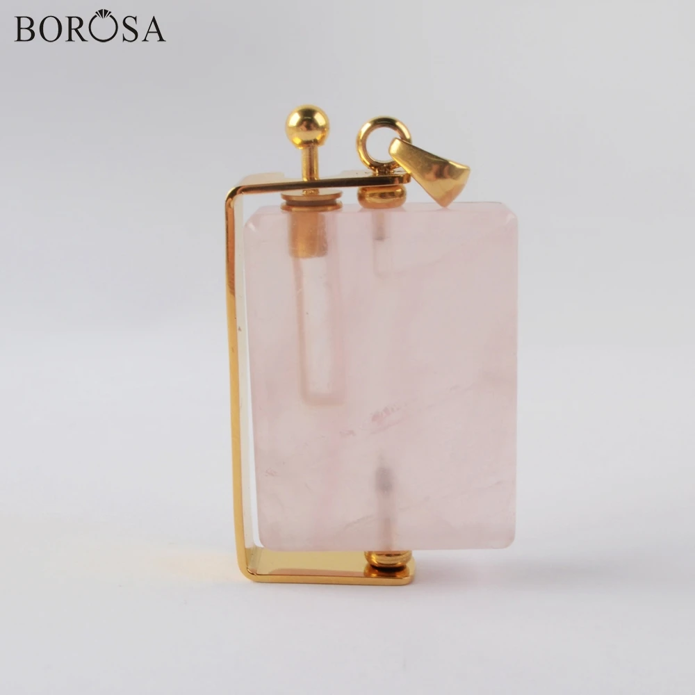 

BOROSA Natural Amethysts Perfume Bottle Pendant for Necklace Square Natural Gems Stones Perfume Necklace Charms Jewelry WX1300