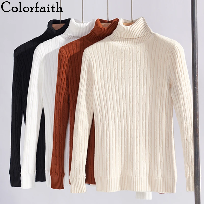 Colorfaith New 2019 Autumn Winter Women‘s Pullovers Sweaters Turtleneck Knitting Warm Elegant Casual Solid Minimalis Tops SW1878 | Женская