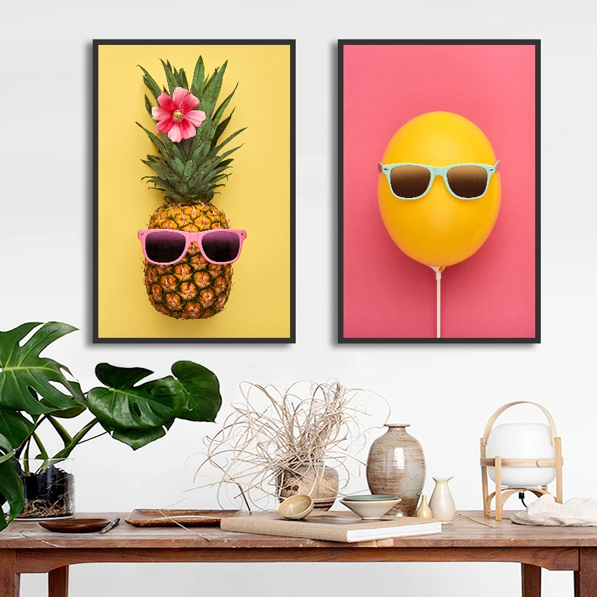 Современная Картина на холсте забавные фруктовые очки с дизайном ананас плакаты