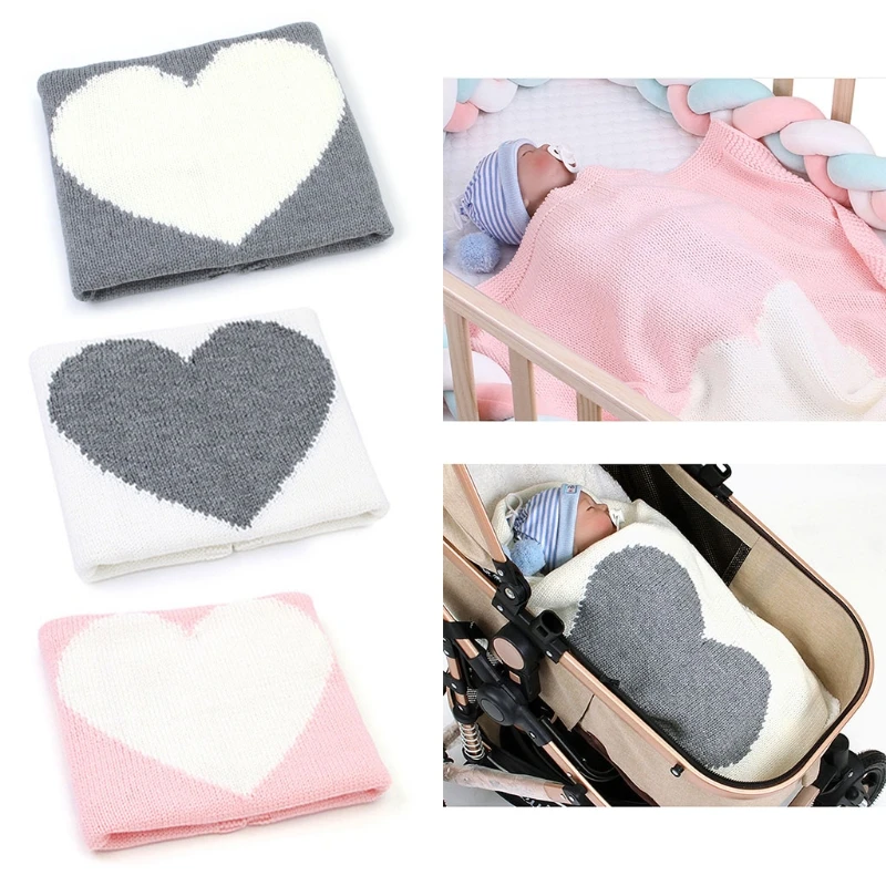 

95x75 см Детские коляски пинетки вязаные Одеяло для младенцев «любящее сердце» теплые постельные принадлежности Одеяла для новорожденных пе...