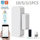 13510PCSTuya WiFi датчик для двери Умный Магнитный датчик сигнализации для GoogleAlexa дверь открытойзакрытый детекторы охранной сигнализации