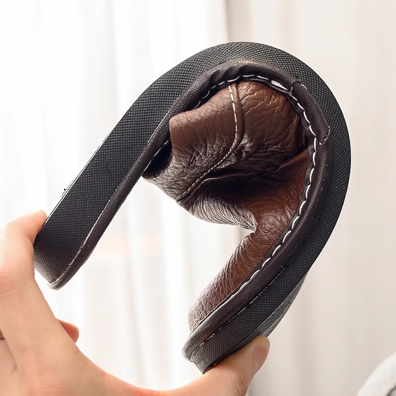 

2020 Fashion Solid Black Genuine Leather Slippers Male Female Slides Unisex Indoor Casual Leather Shoes Men Slipper
