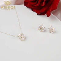 ashiqi real natural freshwater pearl handmade jewelry sets more 925 silver necklace earrings for women wedding gift