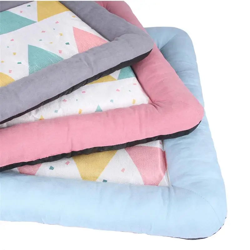 Rectangle Pet Bed Thickened Ice Silk Cotton Soft Comfort Pad Puppy House Nest Summer Sleeping Supplies (Blue Size L) | Дом и сад