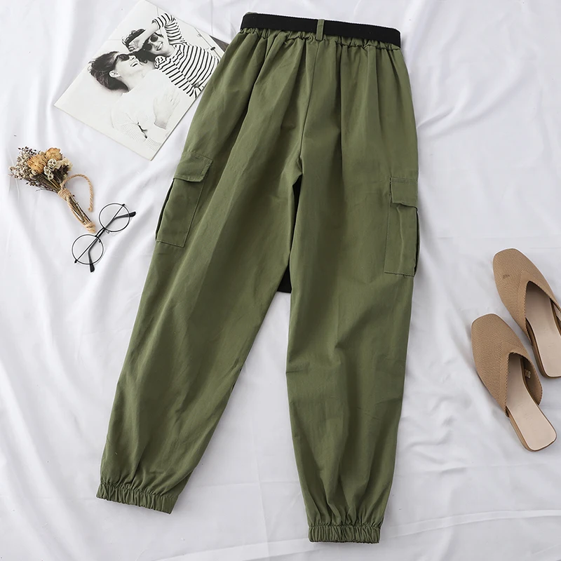 Брюки-карго женские с эластичным завышенным поясом на осень | Женская одежда